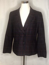 PEABODY HOUSE Vintage Women's Blazer Jacket, Size 9/10 Wool Blend Plaid Blue Red
