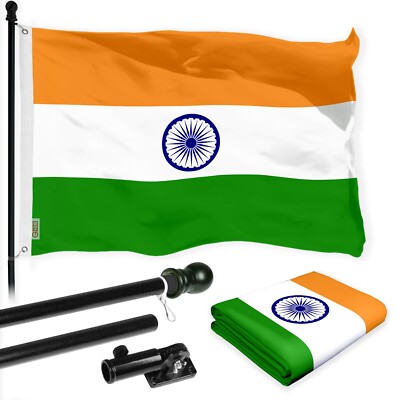 Flag Pole 6FT Black & India Indian Flag 3x5FT Combo Printed 150D