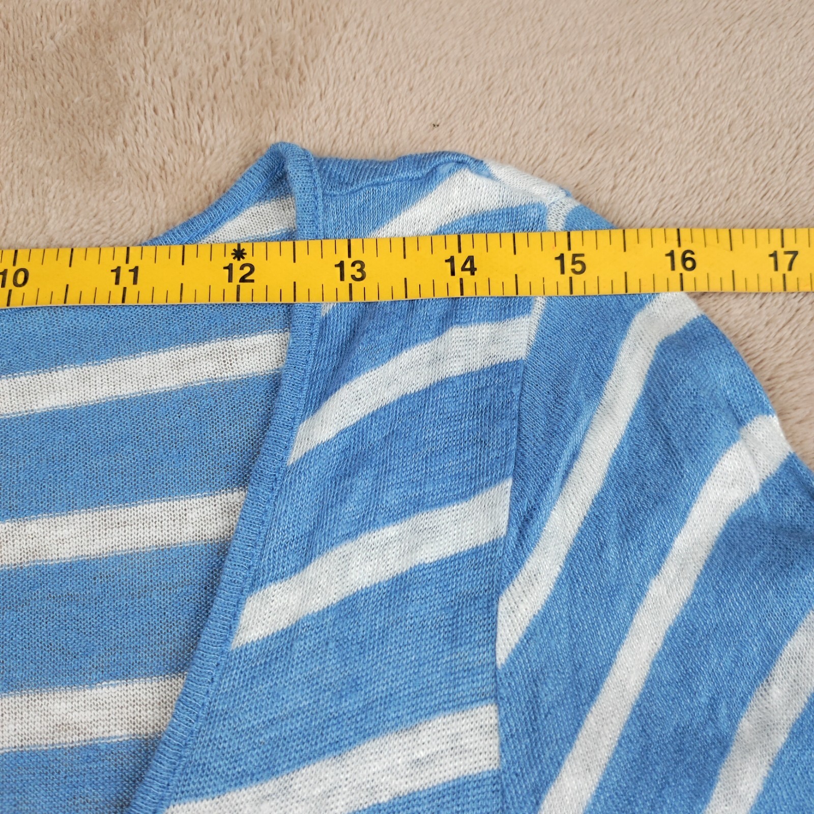 Phase Eight Womens Top Blue White Striped Size 10 Linen Dipped Hem image 9