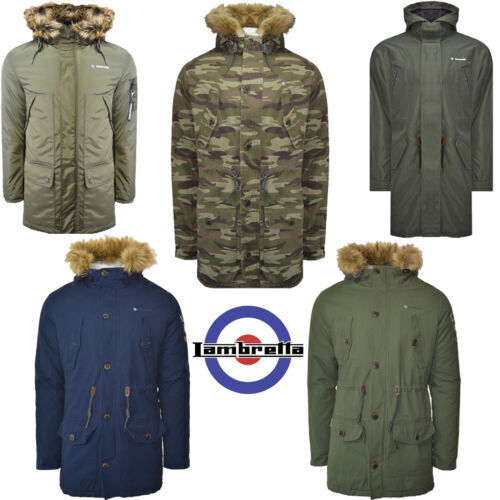Mens Lambretta Parka Coat Fishtail Lined Lightweight Hooded Mens Lambretta Parka Coat Fishtail Lined Lightweight Hooded