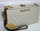 New Michael Kors MK Signature Double Zip Phone Case Wallet Wristlet Vanilla