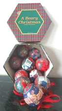 A Beary Christmas 12 Teddy Bear Ornament Balls Vintage 1995 Box C&F Enterprise