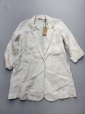 Christian Siriano Women Blazer Small White Basic Jacket Solid Button Linen