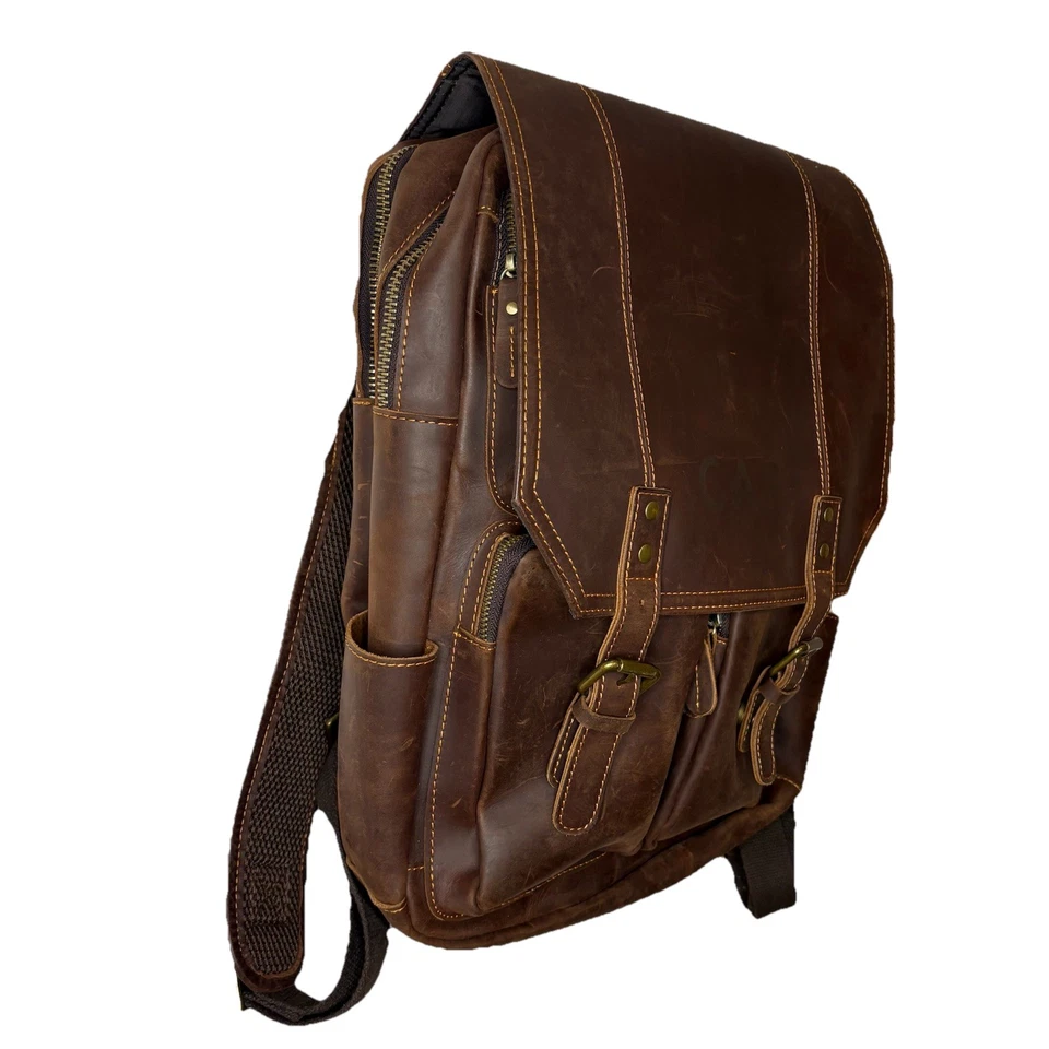 Leather Backpack Men Laptop Travel Bag Brown CAP Professional - Image 4 of 4