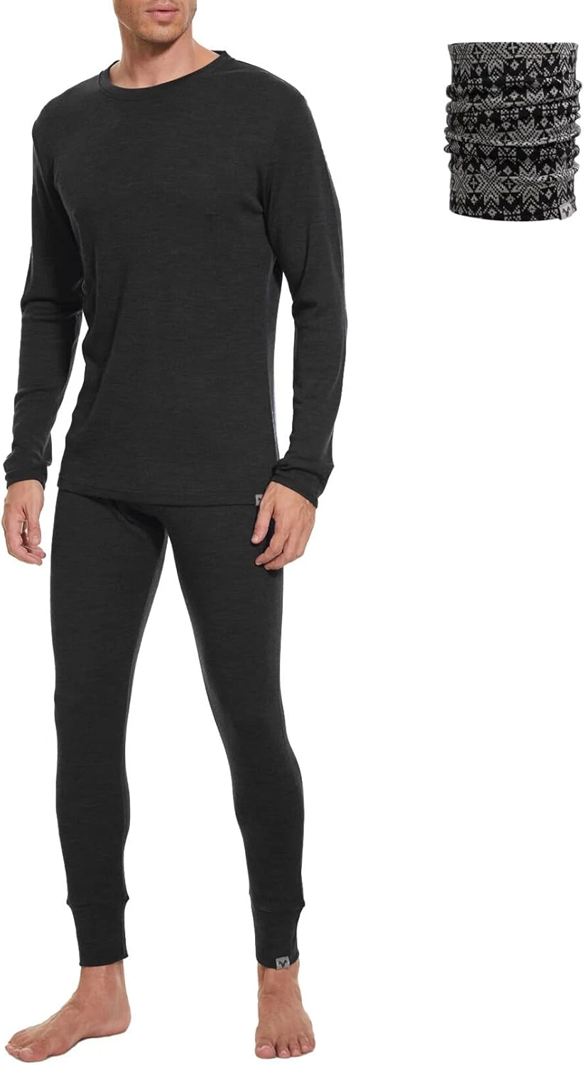 Men's 100% Merino Wool Thermal Base Layer Set - Long Sleeve Underwear