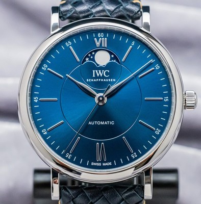 IWC Portofino Automatic Moon Phase 40 mm Blue Dial WARRANTY Leather IW459402