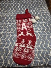 Matalan Red Fairisle Knitted Christmas Stocking Letter Initial A On