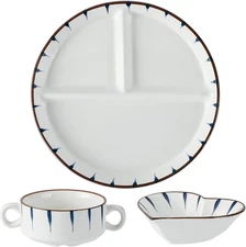 8" Dinner Plate Set, 3-Piece, Compartmentalized Ceramic Plates for Breakfast, Sa