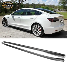 Fits 17-25 Tesla Model 3 Side Skirts Extension Lip Carbon Fiber Print