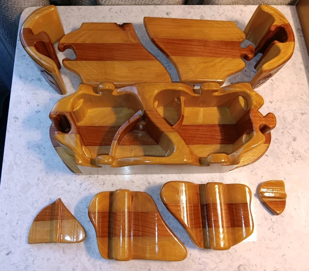 Raw Edge 9 Piece Multi Wood Puzzle Box 