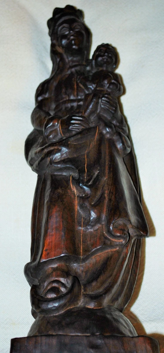 Madonna mit Kind, Maria mit Jesuskind, Holz, geschnitzt mit Sockel für Ecke