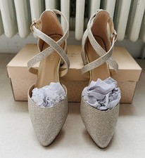 Paradox London Inaya Gold Glitter Block Heel Shoes UK 5 EU 38 New in Box