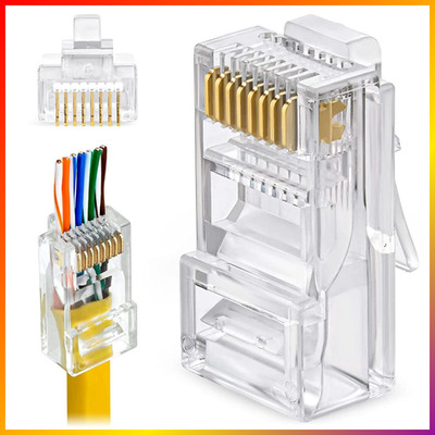 RJ45 CAT6 Pass Through Connector 100 Stück Gold Plated Ethernet Netzwerkstecker