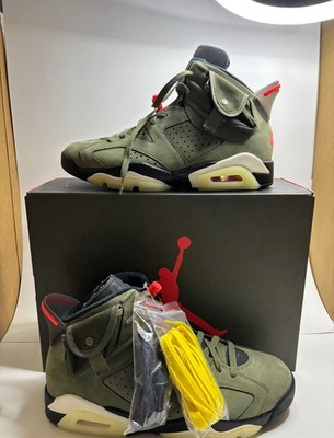Jordan Air Jordan 6 Retro Travis Scott Olive Black Red Suede High Top Sneakers