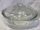 Vintage Pyrex 2 QT Clear Glass Round Casserole Dish 024 07 with Pyrex Lid. Clean