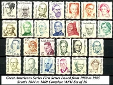 Great Americans 1st Issues 1980 - '85 Complete Set of 26 Scotts 1844 to 1869 MNH