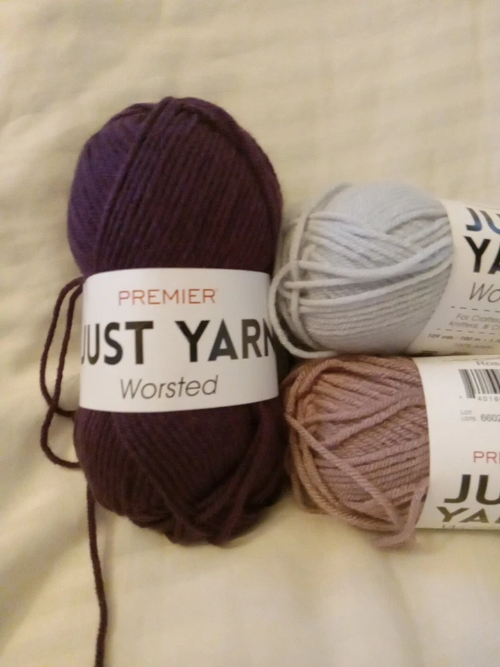 Premier Just Yarn Worsted  - 3 Skeins - Mist, Eggplant, Rose - Image 2 of 4