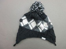 COLUMBIA ONE SIZE UNISEX KIDS BLK/GRAY THERMAL EARFLAP POMPOM KNITTED HAT 3R