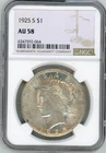 1925-S PEACE DOLLAR $1 AU 58 NGC