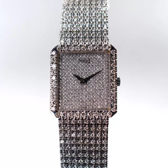 Piaget Altiplano 18k White Gold 18 Carats Pave Diamonds 1970s Cal 9P Manual