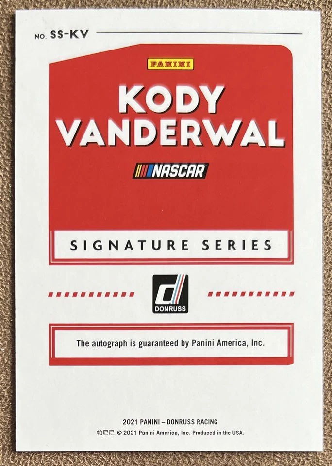 2021 Donruss Racing Signature Series #SS-KV Kody Vanderwal Rookie Auto NASCAR RC - Image 2 of 2