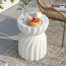 Modern Concrete Accent Side End Table for Living Room Garden Graphite-Like White