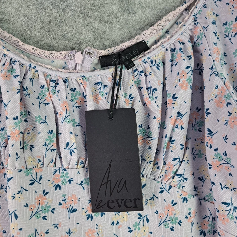 Camisa Ava & Ever Para Hombres 16 Púrpura Lila Floral Manga Corta Cuello Redondo NUEVA NUEVA CON ETIQUETAS Foto 4 de 4