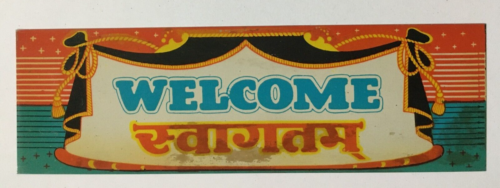 India Vintage 70's Tin Sign WELCOME. appx 2.50in x 7.5 - Picture 1 of 2