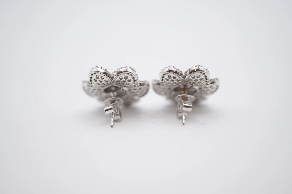 10k White Gold Diamond Cluster Flower Earrings 16mm Wide Prong Set - Image 4 of 4