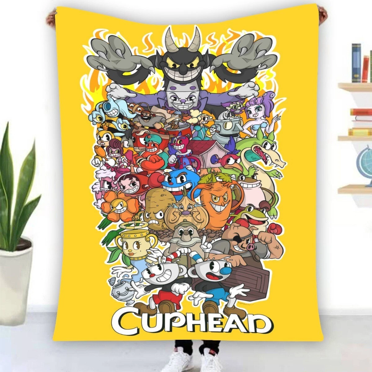 Cuphead Characters Fleece Blanket, Birthday Gift