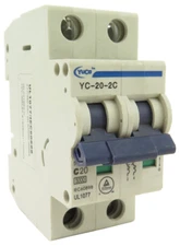 YuCo YC-20-2C Miniature Din Rail Circuit Breaker C-Curve 20-Amp 2P 480VAC 220VDC