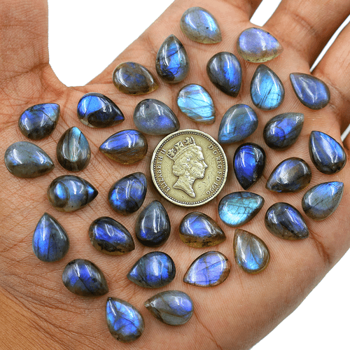 17 Pezzi Labradorite Naturale Blu Flash 14x10mm Pera Cabochon Pietre Preziose Calibrate - Foto 4 di 11