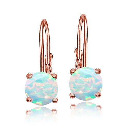 Rose Gold Flashed Sterling Silver Created Opal 6mm Round Leverback Earrings - Picture 2 of 4
