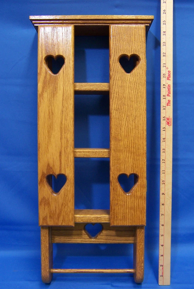 Hand Crafted Oak Wood Wooden Shadow Box Heart Trinkets Pegs Towel Rack Holder - Image 2 of 4
