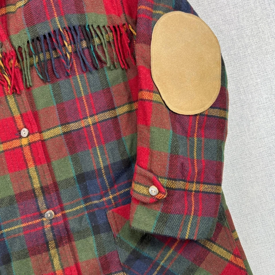 Vtg 90s Eddie Bauer Jacket Fringe Tartan Wool Plaid Button Barn Chore Coat USA M - Image 3 of 4