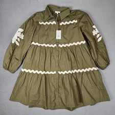 Oddi Poplin Shirt Mini Dress Womens Large Olive Green Long Sleeve NWT
