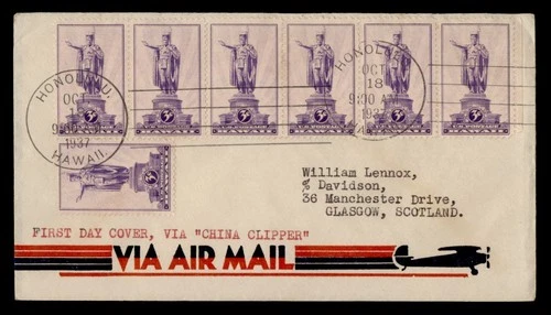 DR WHO 1937 FDC TERRITORIAL SERIES HAWAII CHINA CLIPPER AIRMAIL M76366
