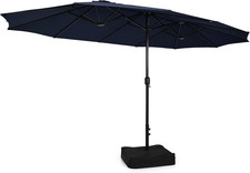 15FT Double-Sided Navy Patio Umbrella with Base - Extra-Large Shade Solution