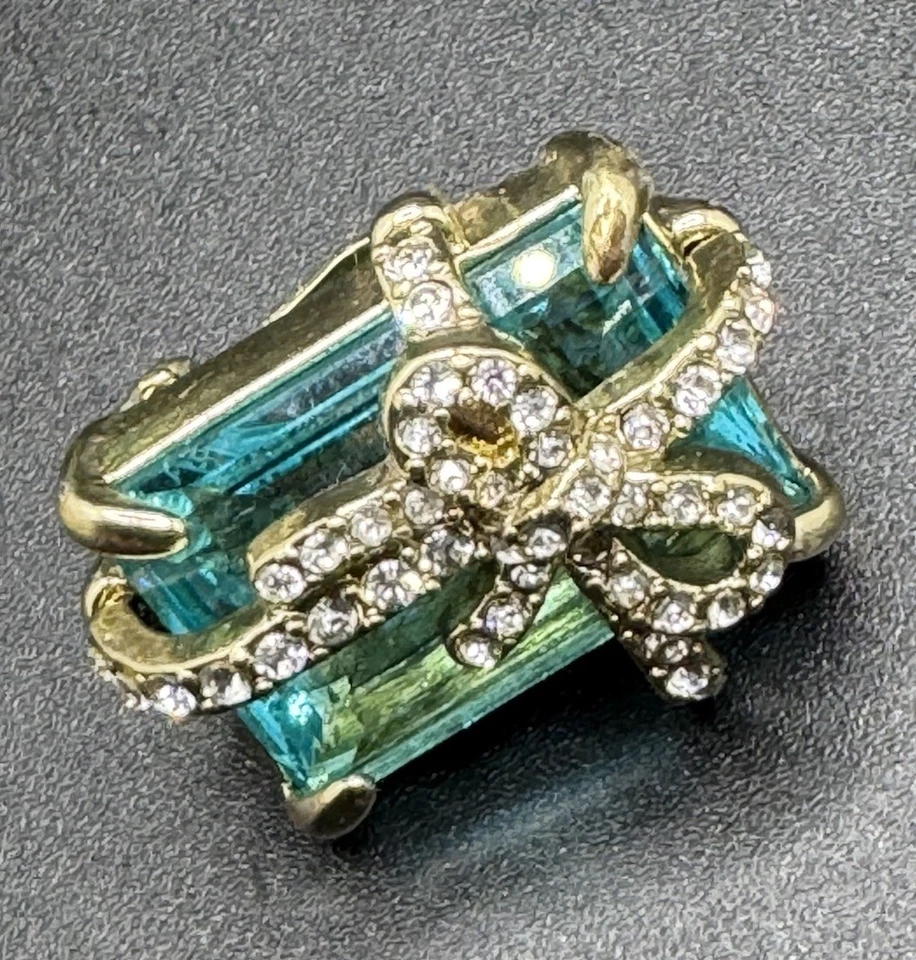 HEIDI DAUS Bow Rapture Aqua Blue Clear Rhinestone )Clip-On Style Earrings - Image 3 of 4