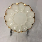 Vintage Anchor Hocking Milk Glass Deviled Egg Plate with Gold Trim Ornate