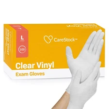 CareStock Vinyl Exam Glove Standard Cuff Length LARGE CS2596 100 per Box