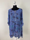 Gudrun Sjoden womens blue floral tunic dress Size S artsy scandinavian boho