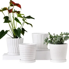 Ton Sin Plant Pots,White 6 Inch Flower Pots for Plants,Ceramic Planter with D...