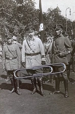 ORIGINAL ! RARE ! POST-WWI GERMAN FREIKORPS WEREWOLF w/FLAG PHOTO POSTCARD RPPC.