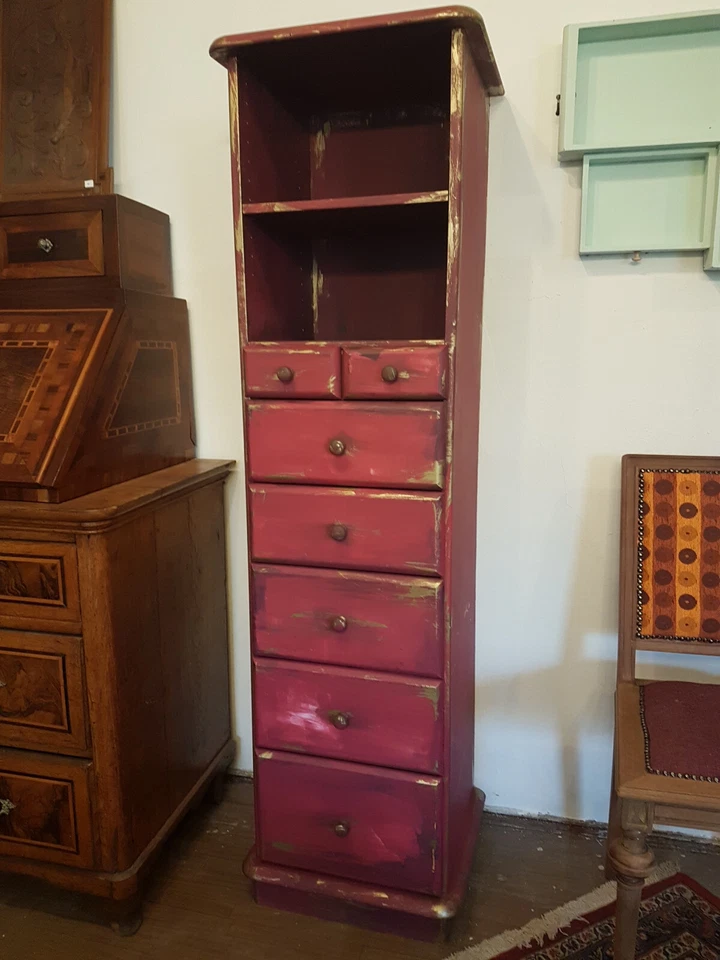 shabby chic Kommode in rot / schwarz / Gold ca.160 x 45 x 40cm Vintage Upcycling
