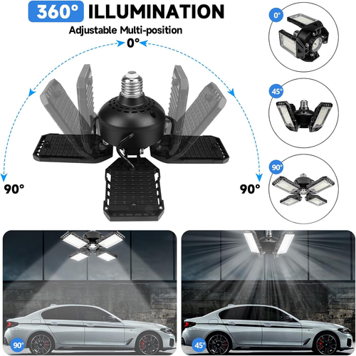 LED Garage Lights Bulb 2 Pack - 120W, 12000LM 6500K Led Shop Light with 4+1 Defo - Picture 2 of 12