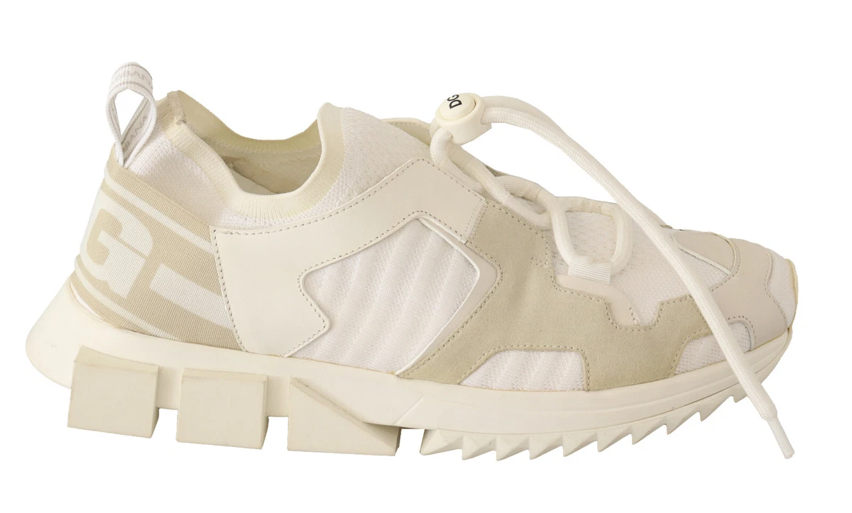 DOLCE GABBANA Shoes White Fabric Suede Sorrento Lace Up Sneakers EU40 US7