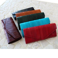 Genuine Eel Skin Leather Button Wallet Purse