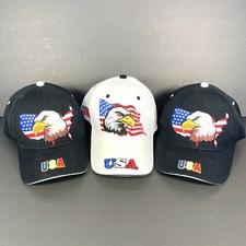 Lot of 3 USA Eagle American Flag Dad Hats Adjustable Patriotic Baseball Caps