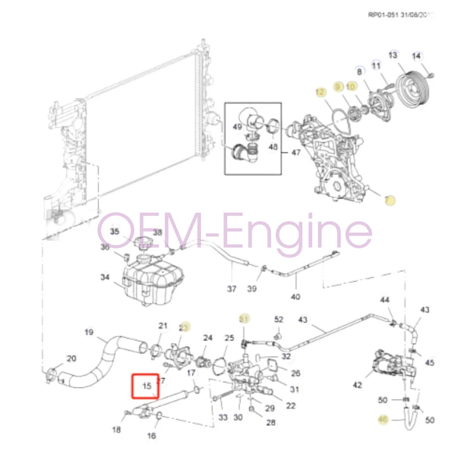 Oil Cooler coolant Pipe with seals for 2008-2016 Chevrolet 1.8 Cruze - Image 3 of 4